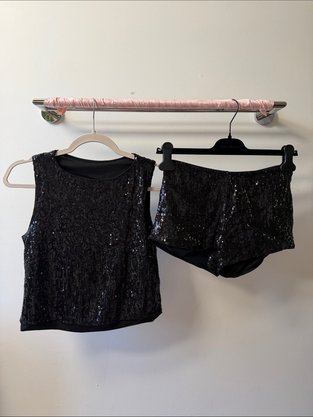 Black Sequin Tank Top and Shorts Set - Women